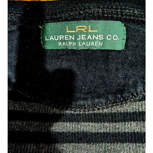 Lauren Jeans Co Heavy Knit Striped V-Neck Long Sleeve Shirt, Blk/Gray, Sz M - Picture 4 of 5
